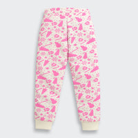 Girls White & Pink Printed Joggers | Festive Kids Track Pants | Cozy Cotton Lowers for Winter | Trendy Children's Loungewear | Buy Kids Winterwear India