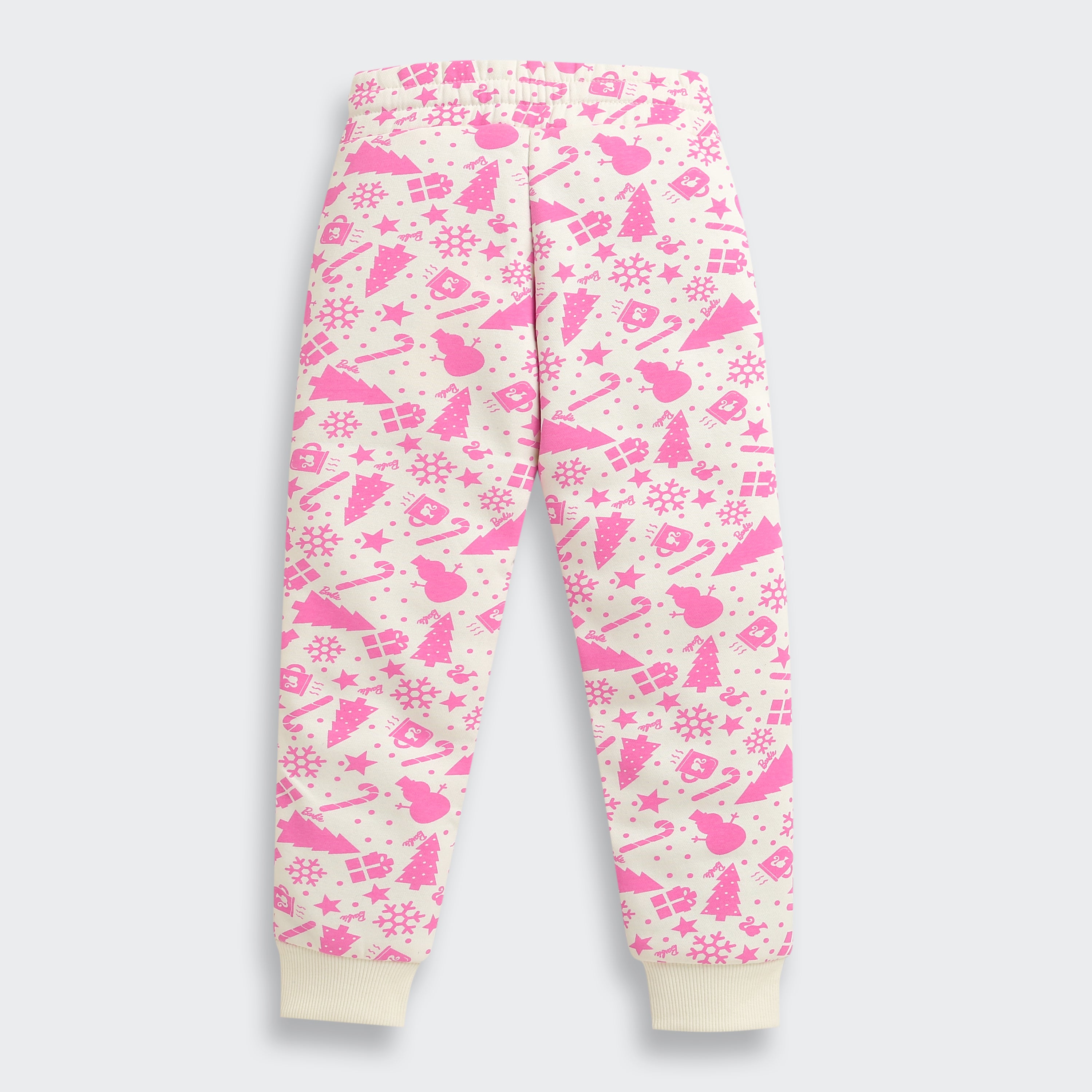 Girls White & Pink Printed Joggers | Festive Kids Track Pants | Cozy Cotton Lowers for Winter | Trendy Children's Loungewear | Buy Kids Winterwear India