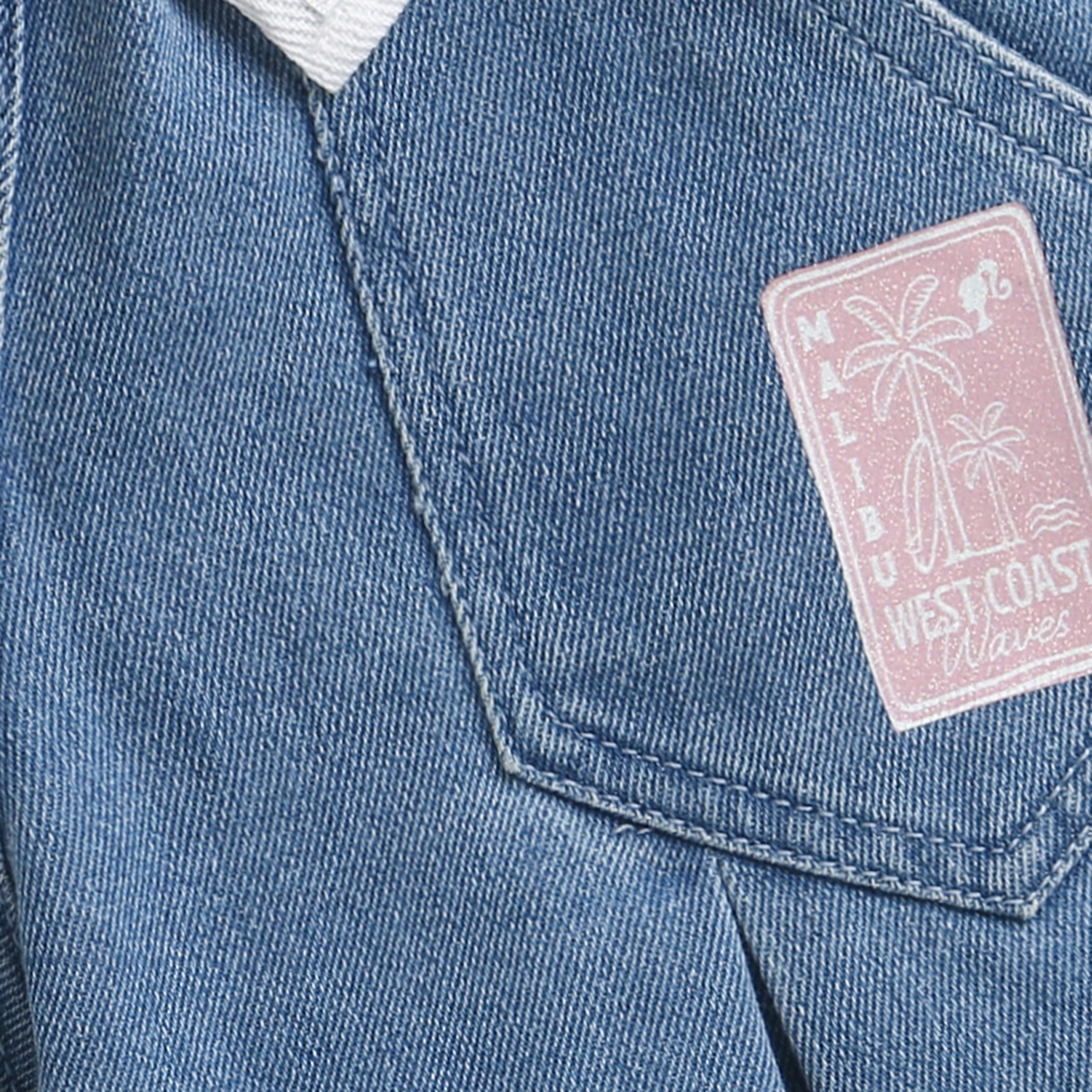 Barbie Dark Blue Denim Shorts For Girls | Logo Belt Tie Fashion Shorts | Summer Casual Wear | Tiny Girl India