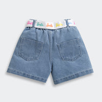Barbie Dark Blue Denim Shorts For Girls | Logo Belt Tie Fashion Shorts | Summer Casual Wear | Tiny Girl India