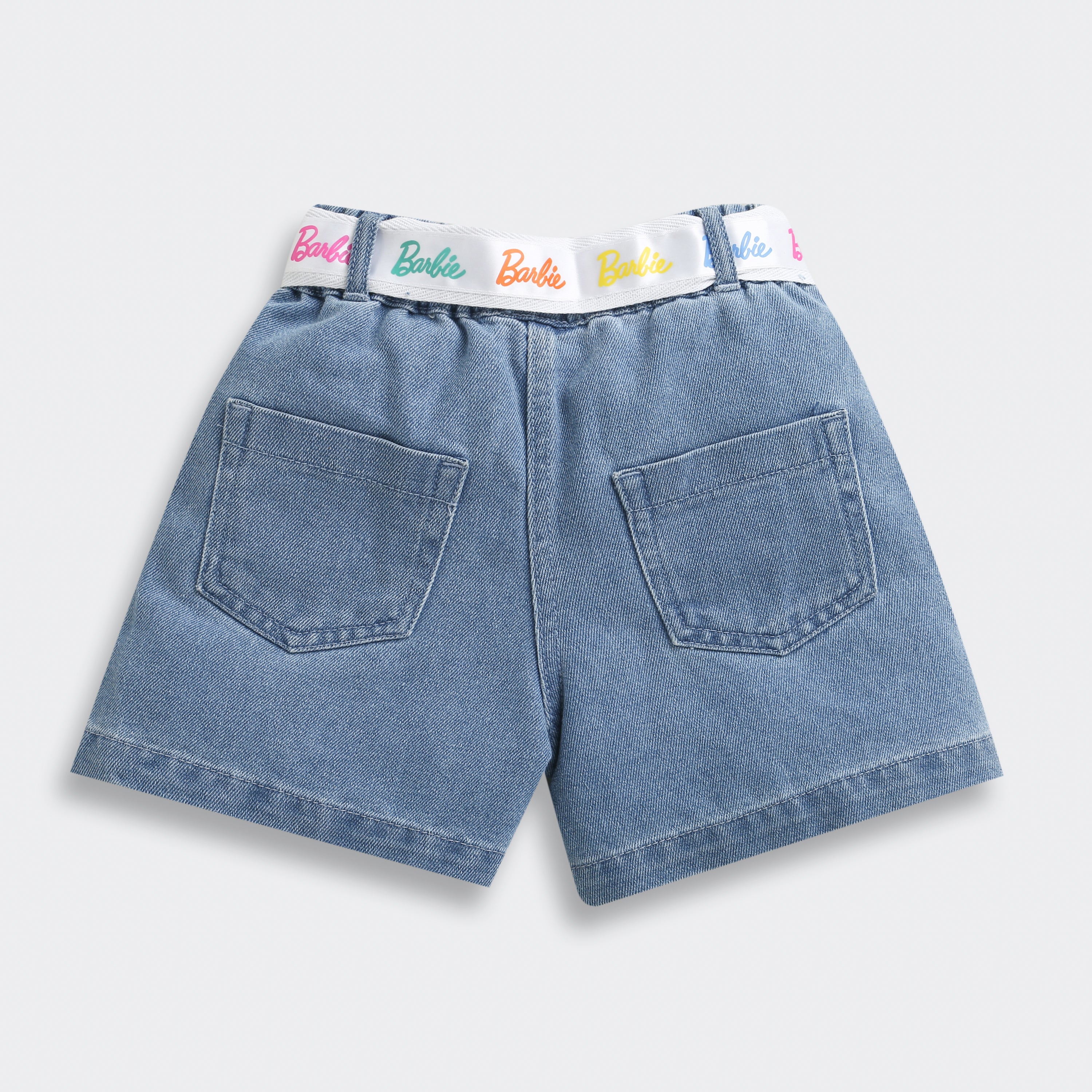 Barbie Dark Blue Denim Shorts For Girls | Logo Belt Tie Fashion Shorts | Summer Casual Wear | Tiny Girl India