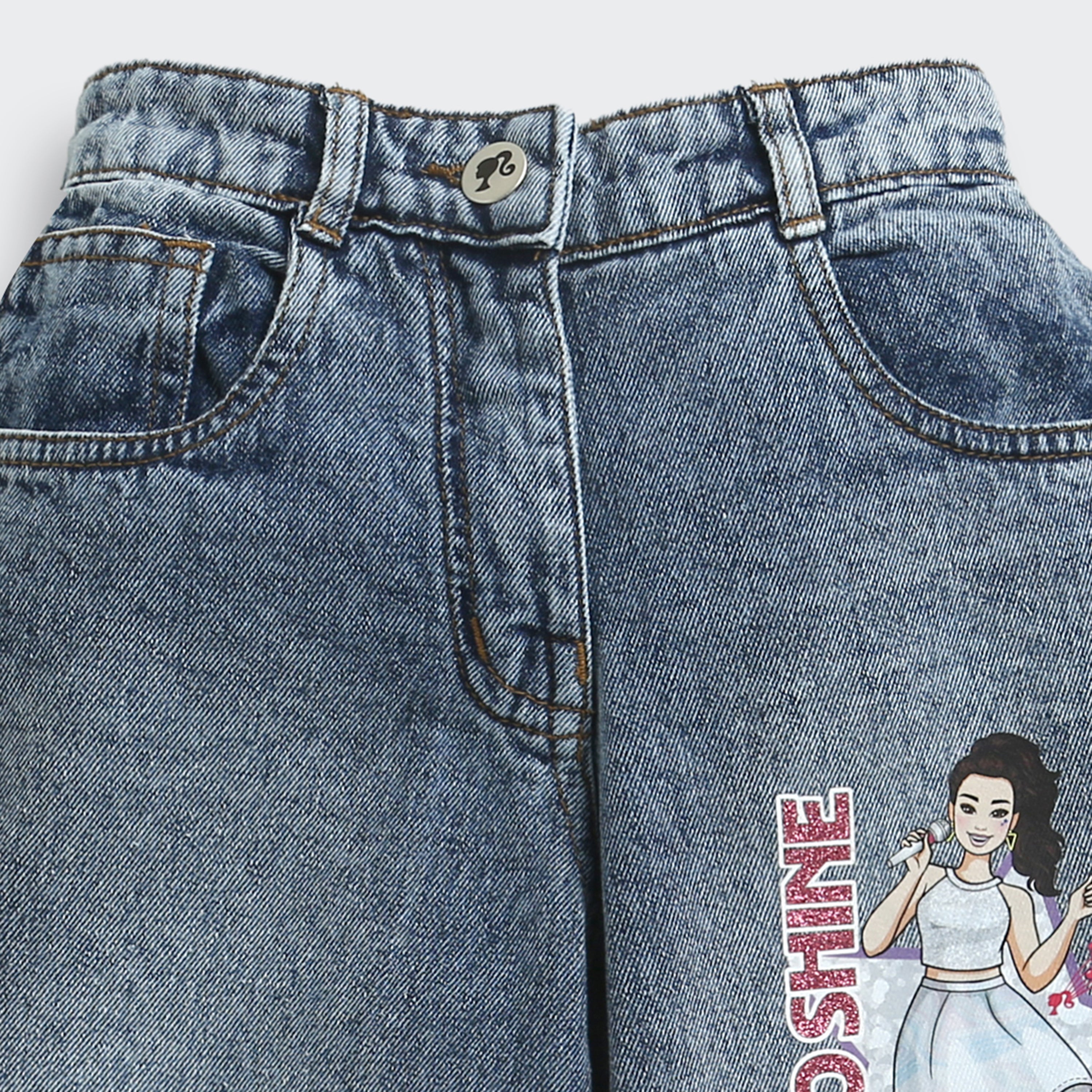 Barbie x Tiny Girl Character Print Jeans for Girls | Trendy Kidswea