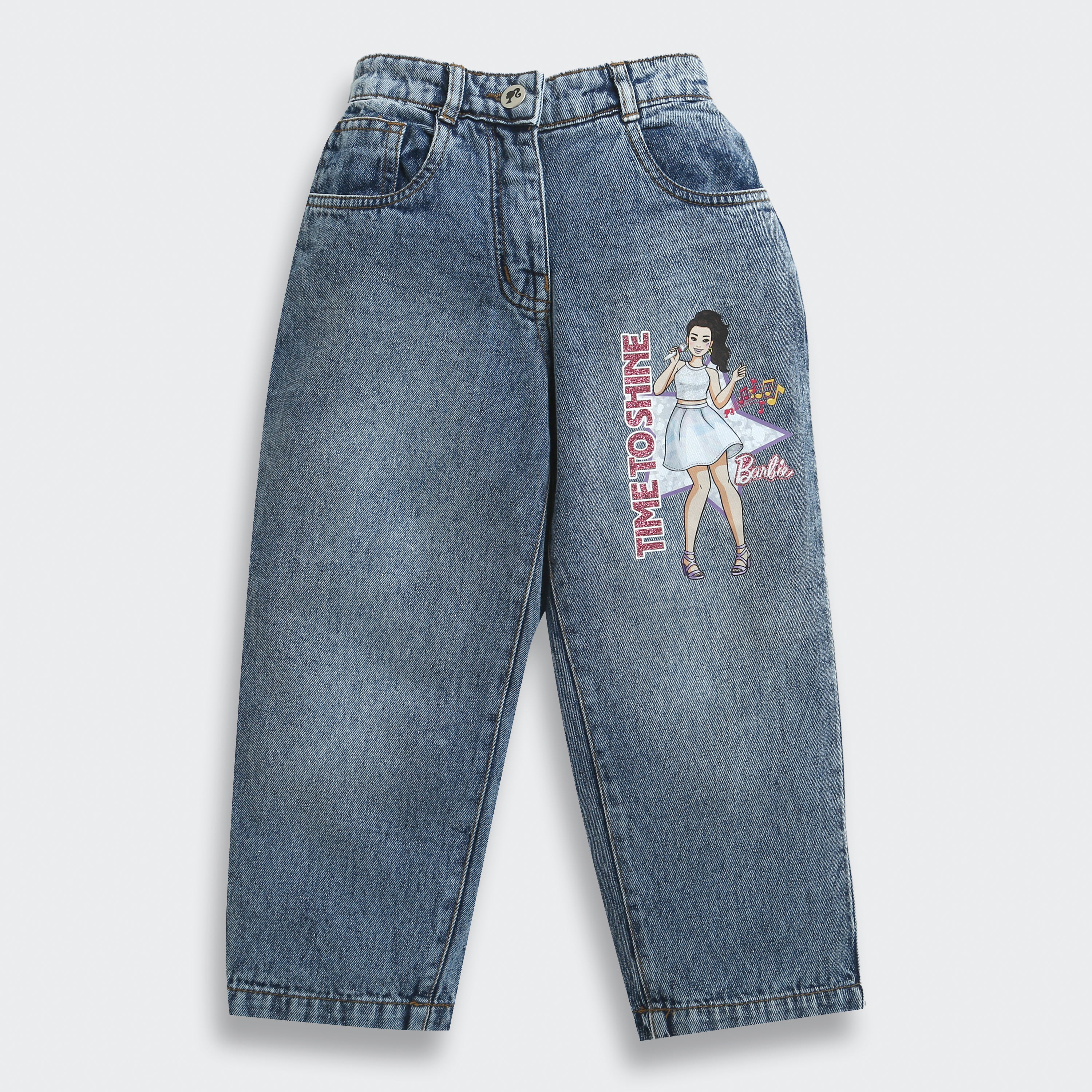 Barbie x Tiny Girl Character Print Jeans for Girls | Trendy Kidswea