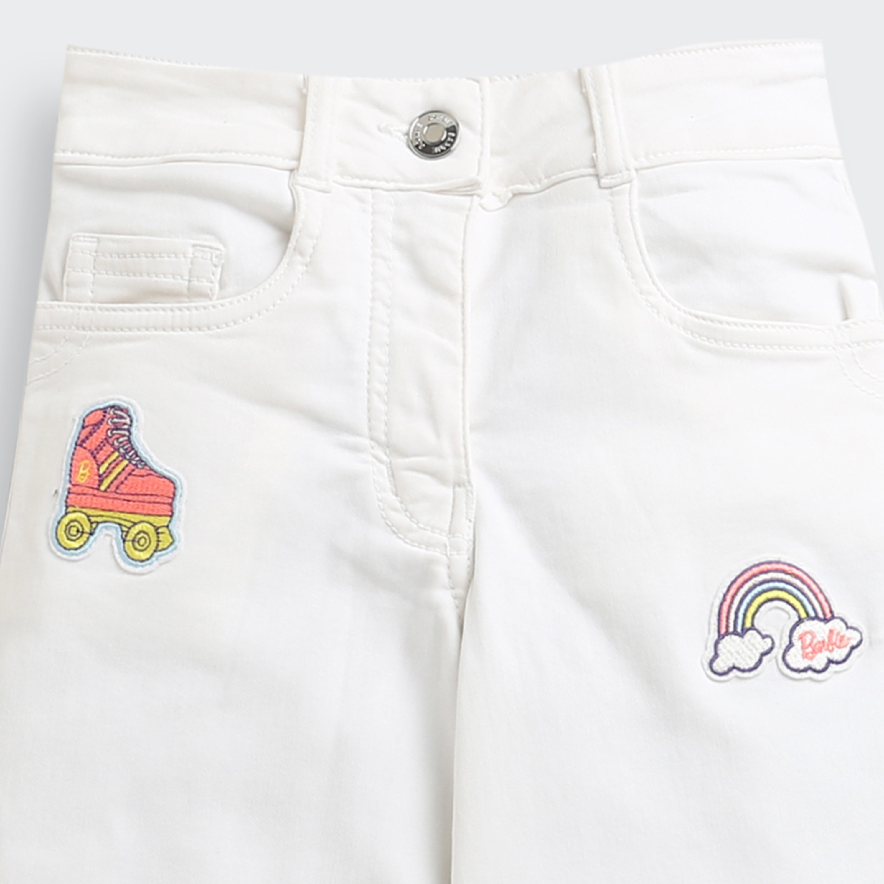 Barbie x Tiny Girl White Embroidered Jeans for Girls | Stylish Kidswear