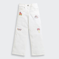 Barbie x Tiny Girl White Embroidered Jeans for Girls | Stylish Kidswear