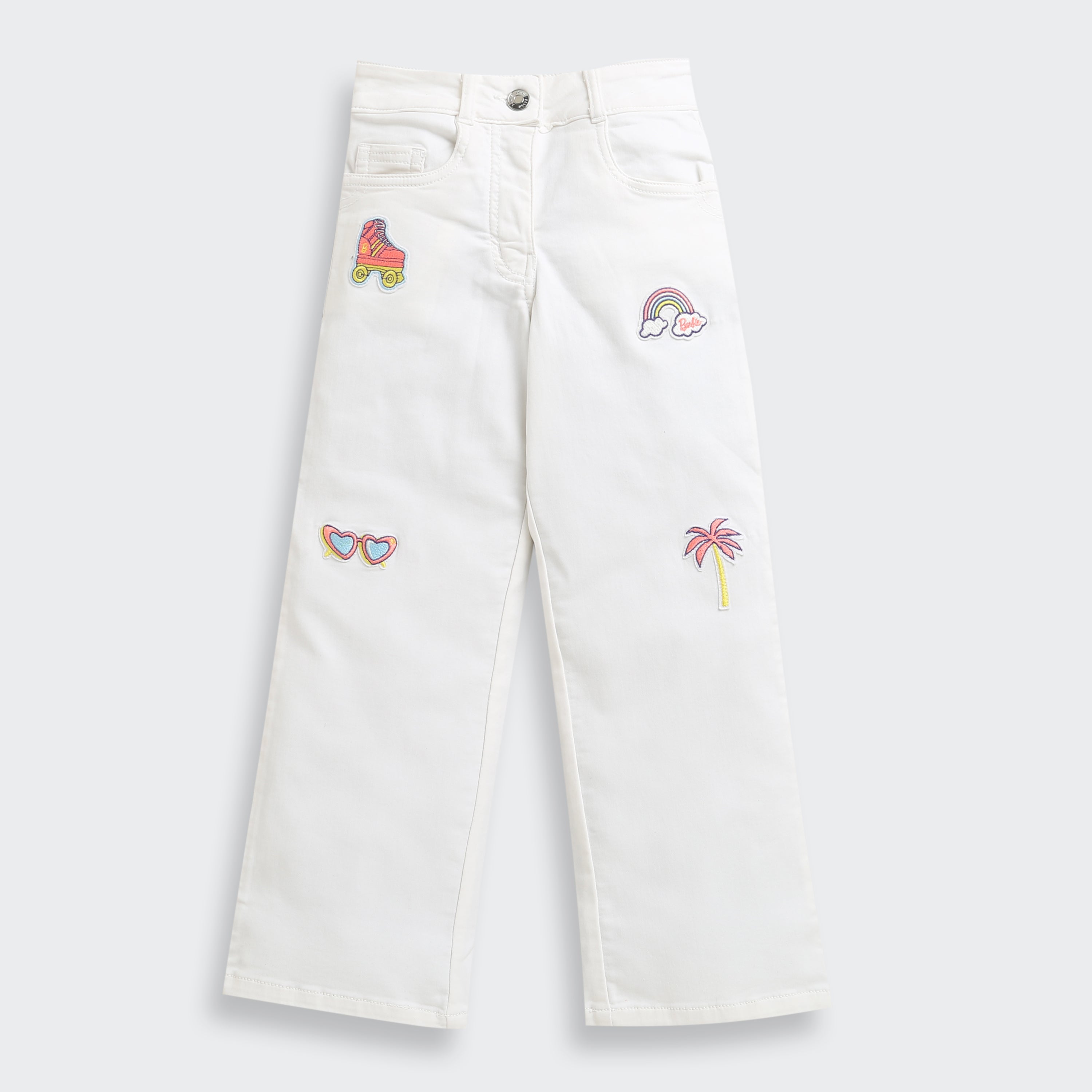 Barbie x Tiny Girl White Embroidered Jeans for Girls | Stylish Kidswear