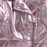 Barbie Metallic Pink Faux Leather Jacket For Girls | Trendy Party Outerwear | Kids | Tiny Girl India