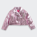 Barbie Metallic Pink Faux Leather Jacket For Girls | Trendy Party Outerwear | Kids | Tiny Girl India