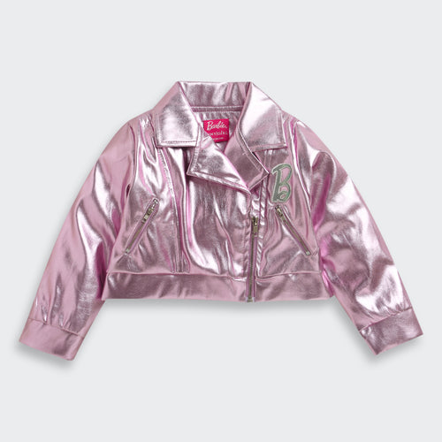 Barbie Metallic Pink Faux Leather Jacket BAJ2044
