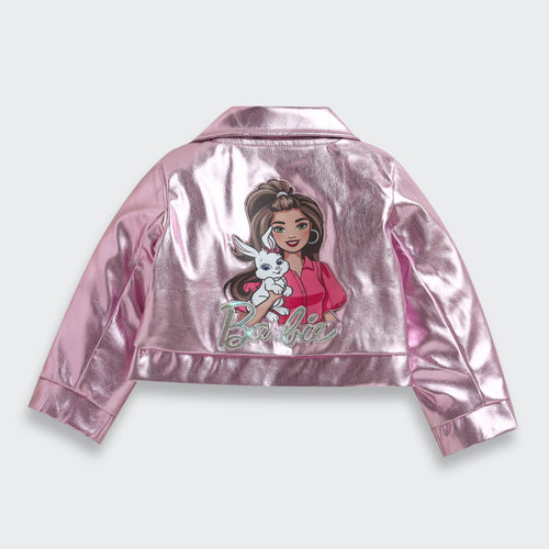 Barbie Metallic Pink Faux Leather Jacket BAJ2044