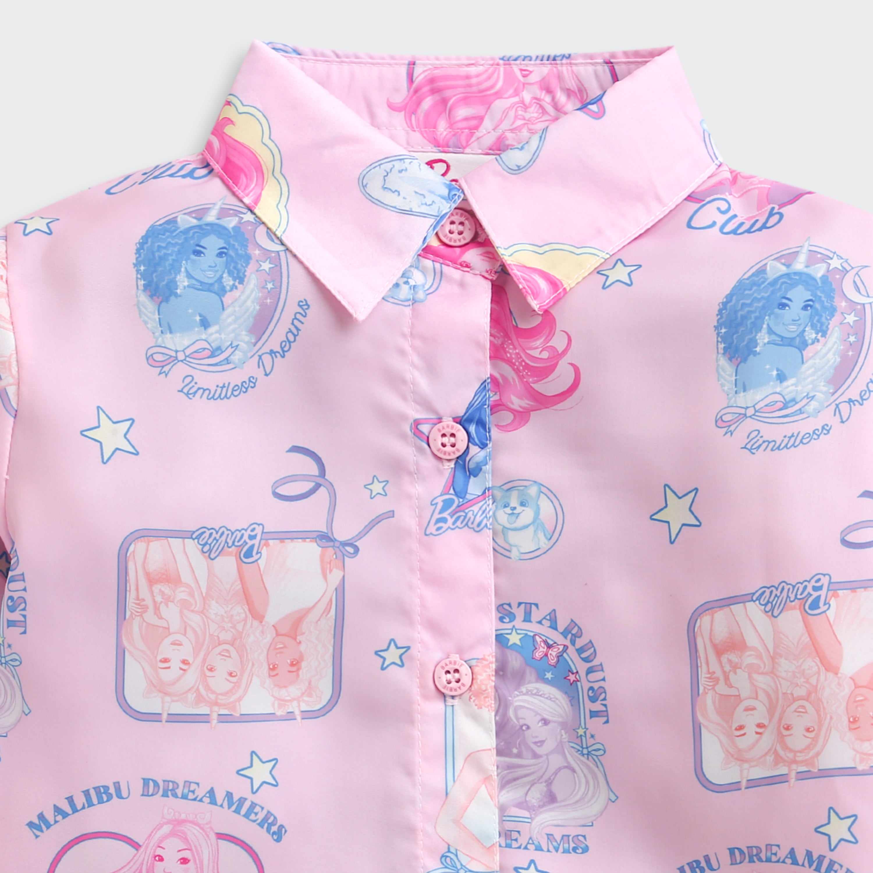 Pink Barbie Print Shirt – Classic Collared Charm