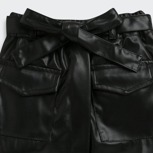 Cool Party Look Black Faux Leather Co-ord Set BASET363