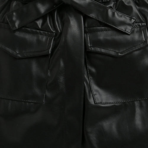 Cool Party Look Black Faux Leather Co-ord Set BASET363