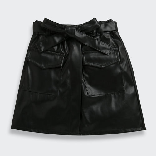Cool Party Look Black Faux Leather Co-ord Set BASET363