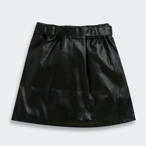 Cool Party Look Black Faux Leather Co-ord Set BASET363