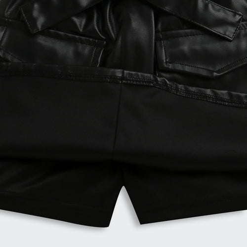 Cool Party Look Black Faux Leather Co-ord Set BASET363