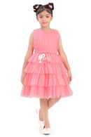 Barbie Peach Net Layered Embellished Party Dress For Girls | Pearl Neckline Frock | Kids | Tiny Girl India