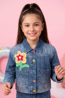 Dark Blue Floral Patch Denim Jacket J397