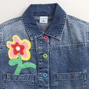 Dark Blue Floral Patch Denim Jacket J397