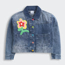 Dark Blue Floral Patch Denim Jacket J397
