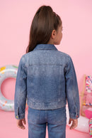 Dark Blue Floral Patch Denim Jacket J397