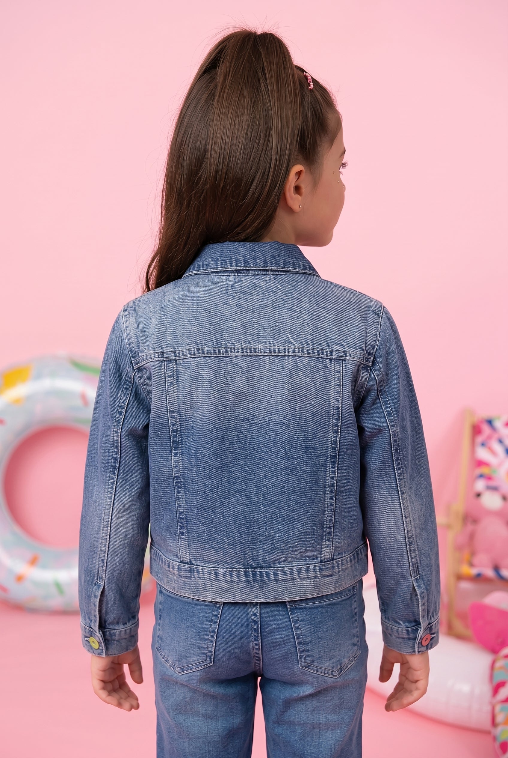 Dark Blue Floral Patch Denim Jacket J397