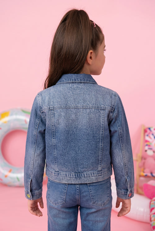 Dark Blue Floral Patch Denim Jacket J397