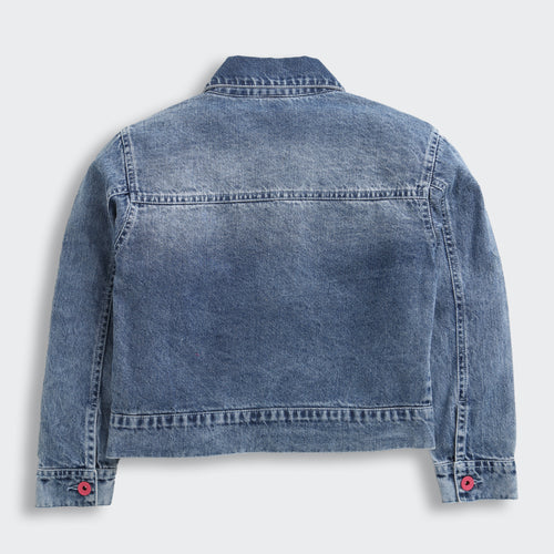Dark Blue Floral Patch Denim Jacket J397