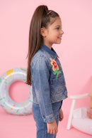 Dark Blue Floral Patch Denim Jacket J397