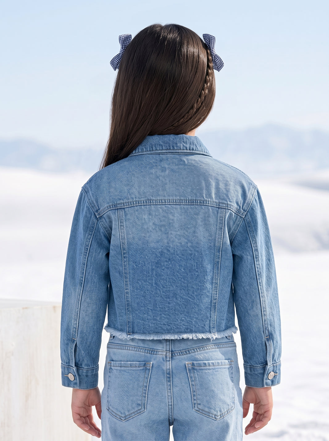 Light Blue Embellished Cropped Denim Jacket J521