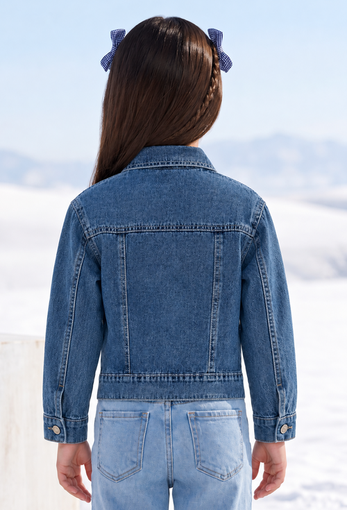 Light Blue Embellished Cropped Denim Jacket J521