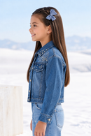 Light Blue Embellished Cropped Denim Jacket J521