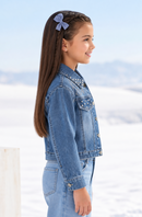 Light Blue Embellished Cropped Denim Jacket J521