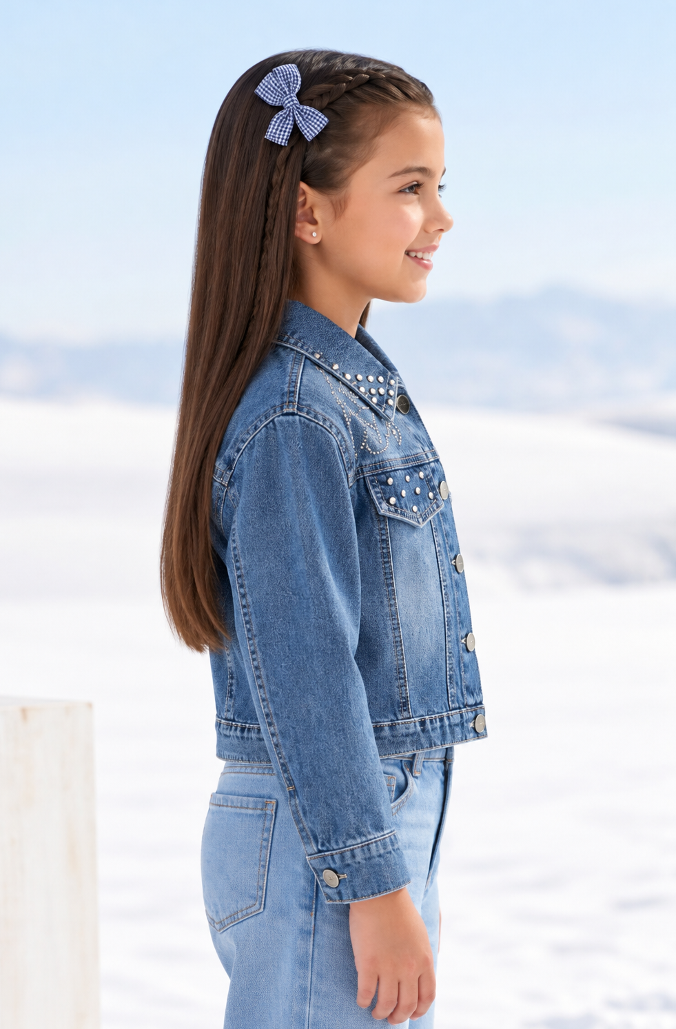 Light Blue Embellished Cropped Denim Jacket J521