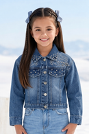 Light Blue Embellished Cropped Denim Jacket J521
