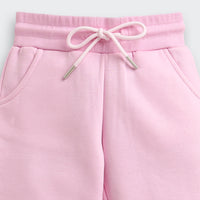 Tiny Girl Light Pink Fleece Jogger Pants for Girls | Soft Winter Track Bottoms | Comfortable Kids Wear | Tiny Girl India