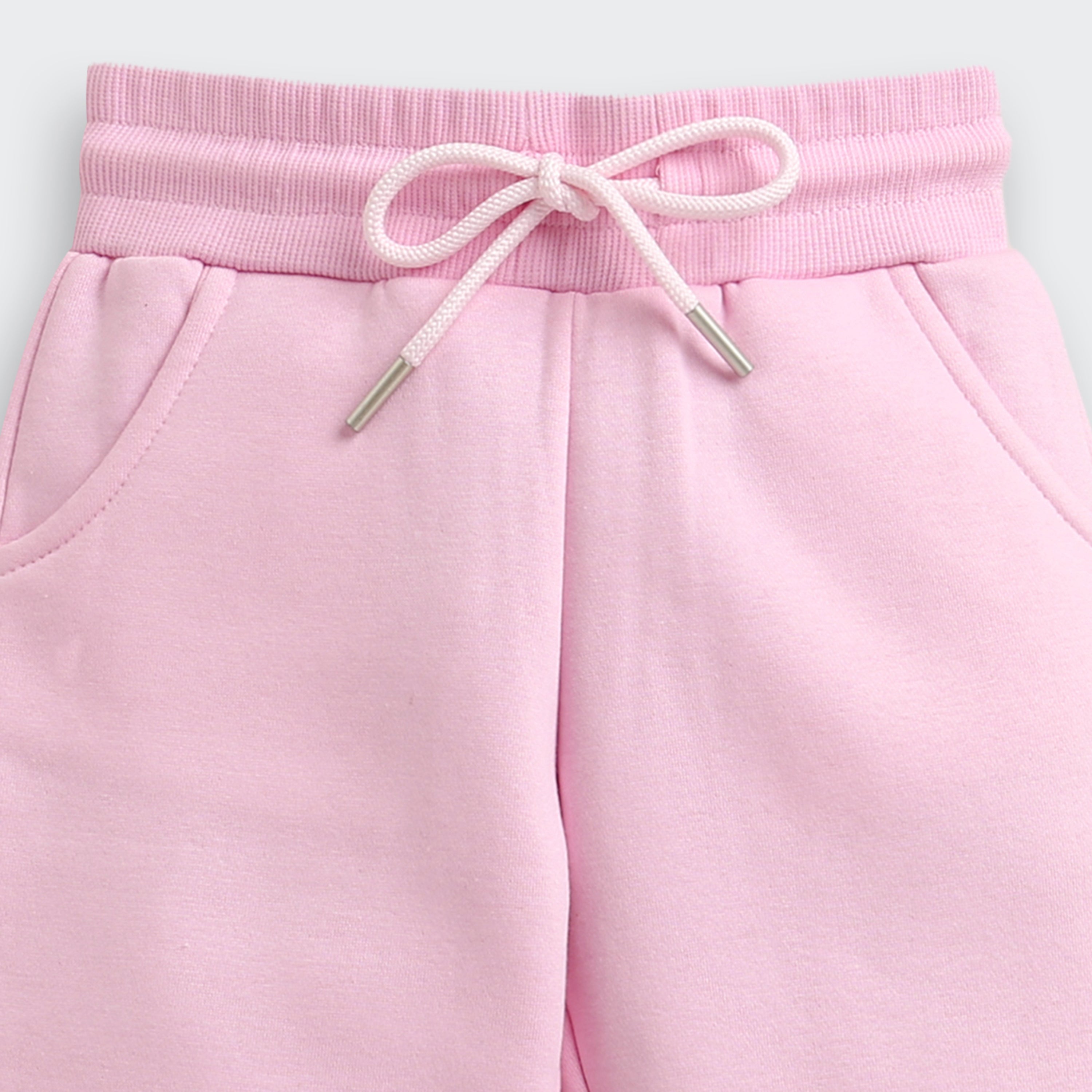 Tiny Girl Light Pink Fleece Jogger Pants for Girls | Soft Winter Track Bottoms | Comfortable Kids Wear | Tiny Girl India