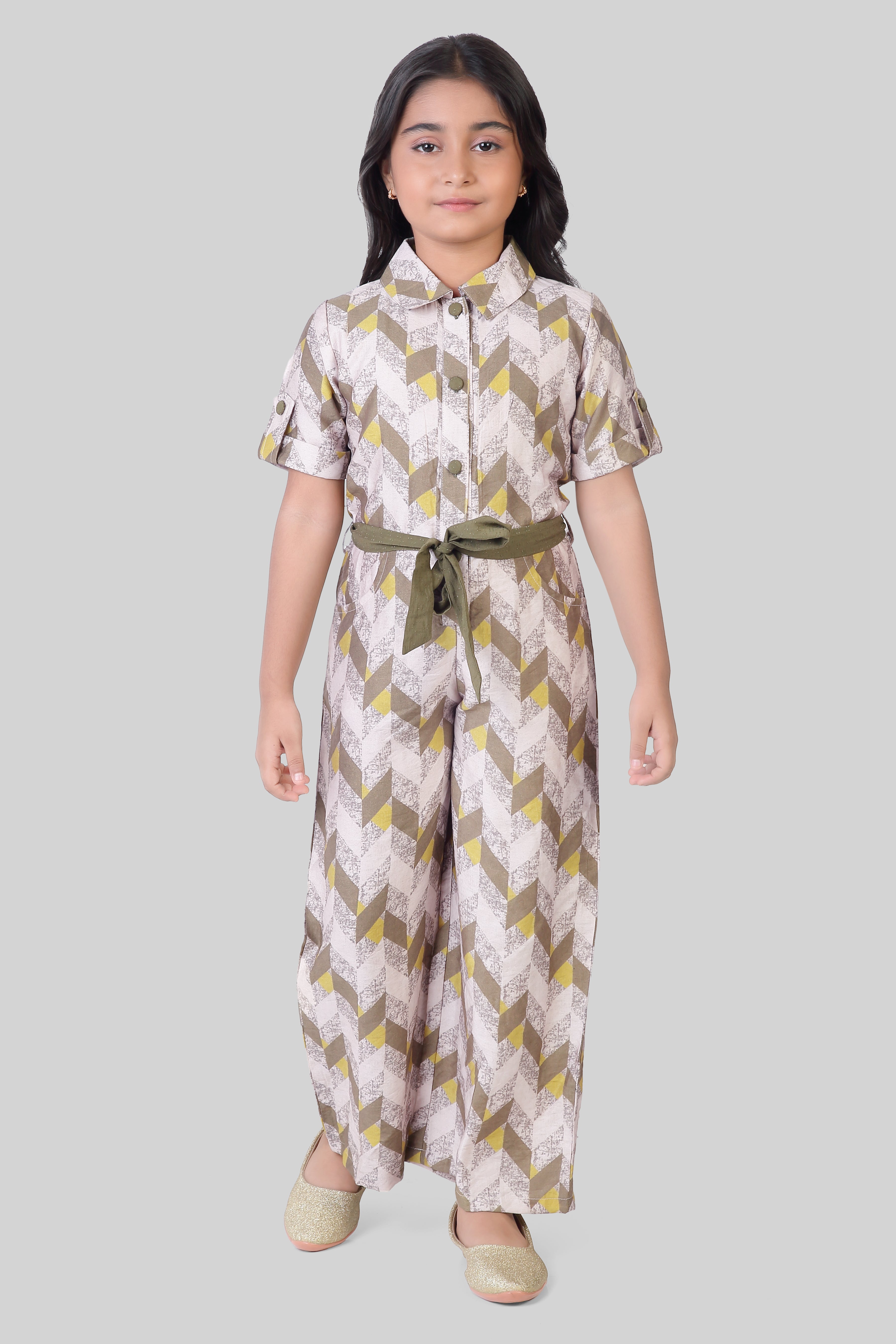 TinyGirls Olive Green Printed Jumpsuit – Trendy Western Wear
