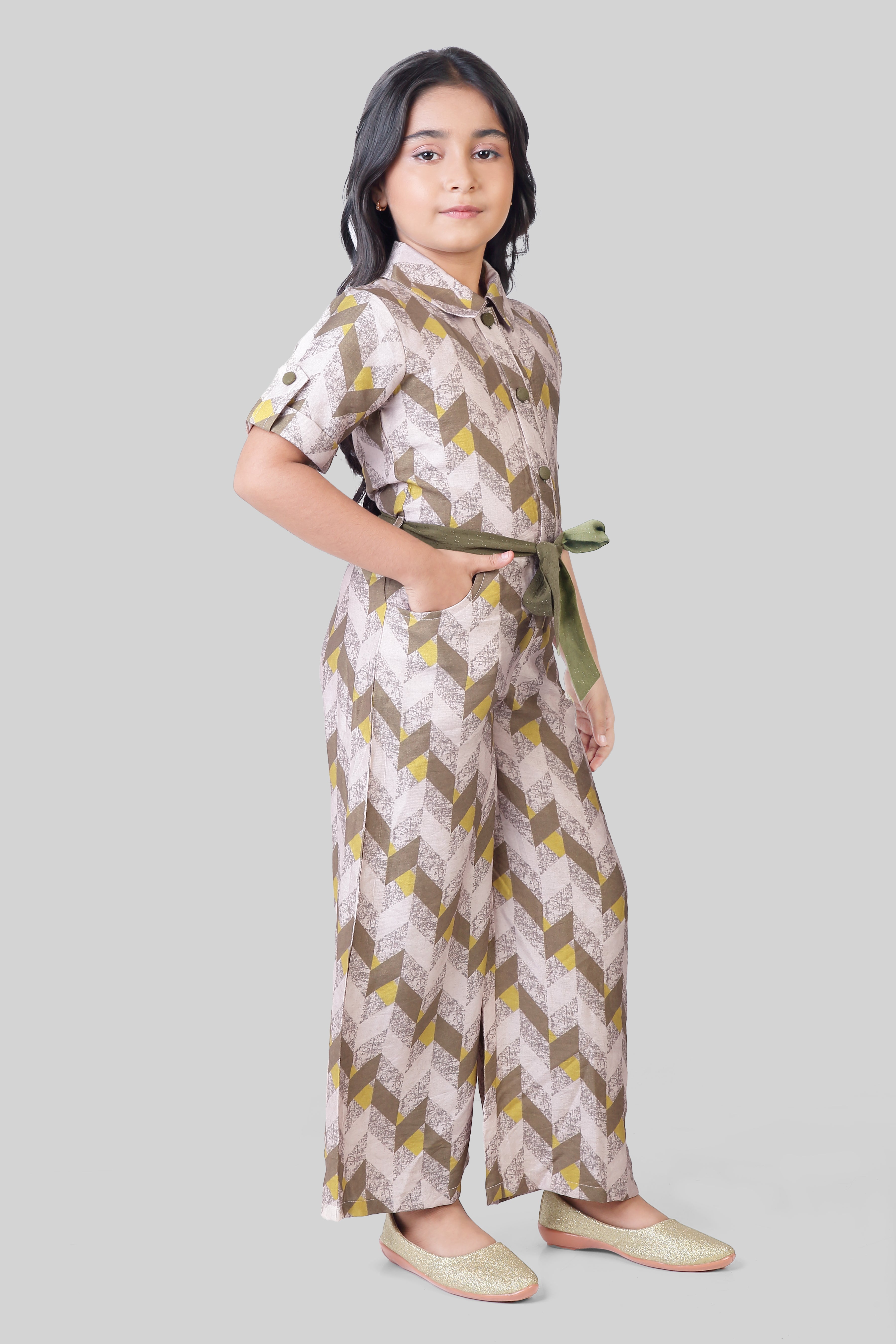 TinyGirls Olive Green Printed Jumpsuit – Trendy Western Wear