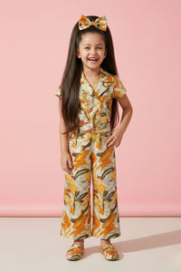 Mustard Abstract Print Jumpsuit with Belt JP378