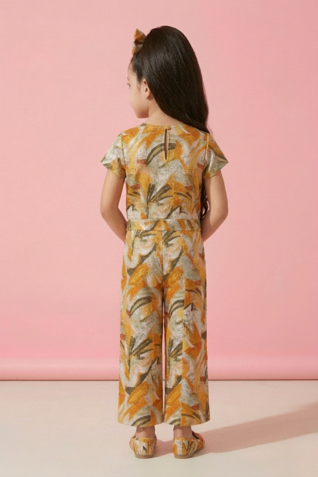 Mustard Abstract Print Jumpsuit with Belt JP378