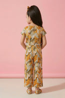 Mustard Abstract Print Jumpsuit with Belt JP378