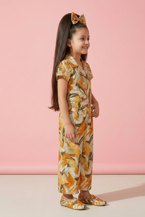 Mustard Abstract Print Jumpsuit with Belt JP378
