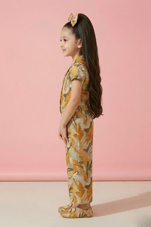 Mustard Abstract Print Jumpsuit with Belt JP378