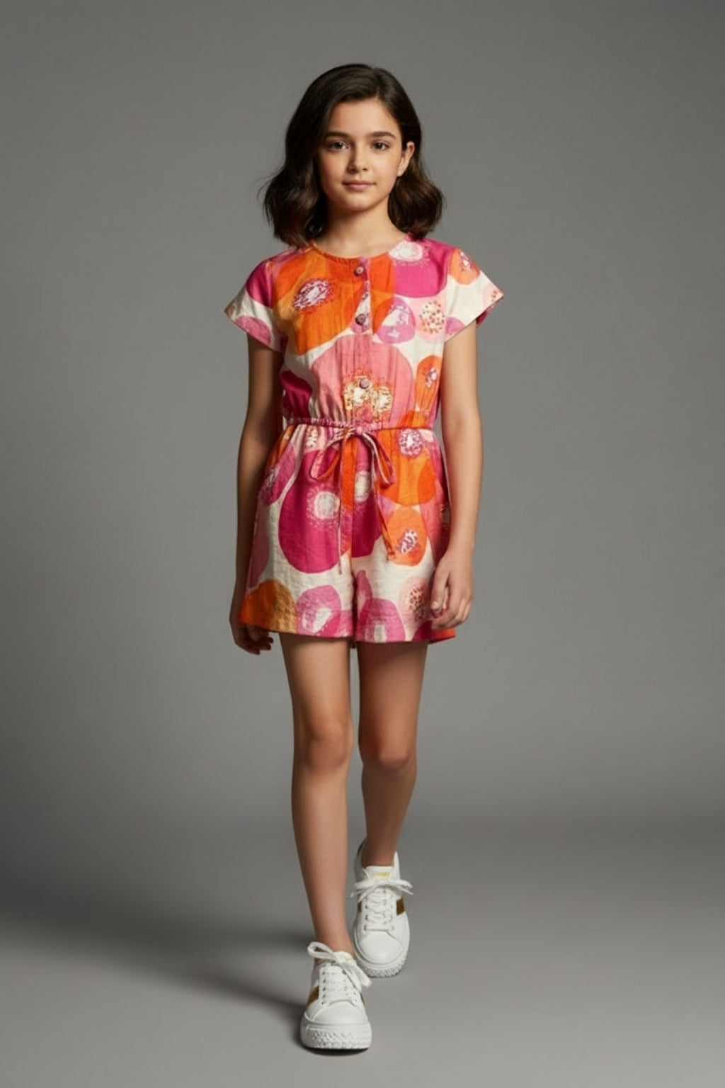 Pink Printed Cotton Playsuit JP388