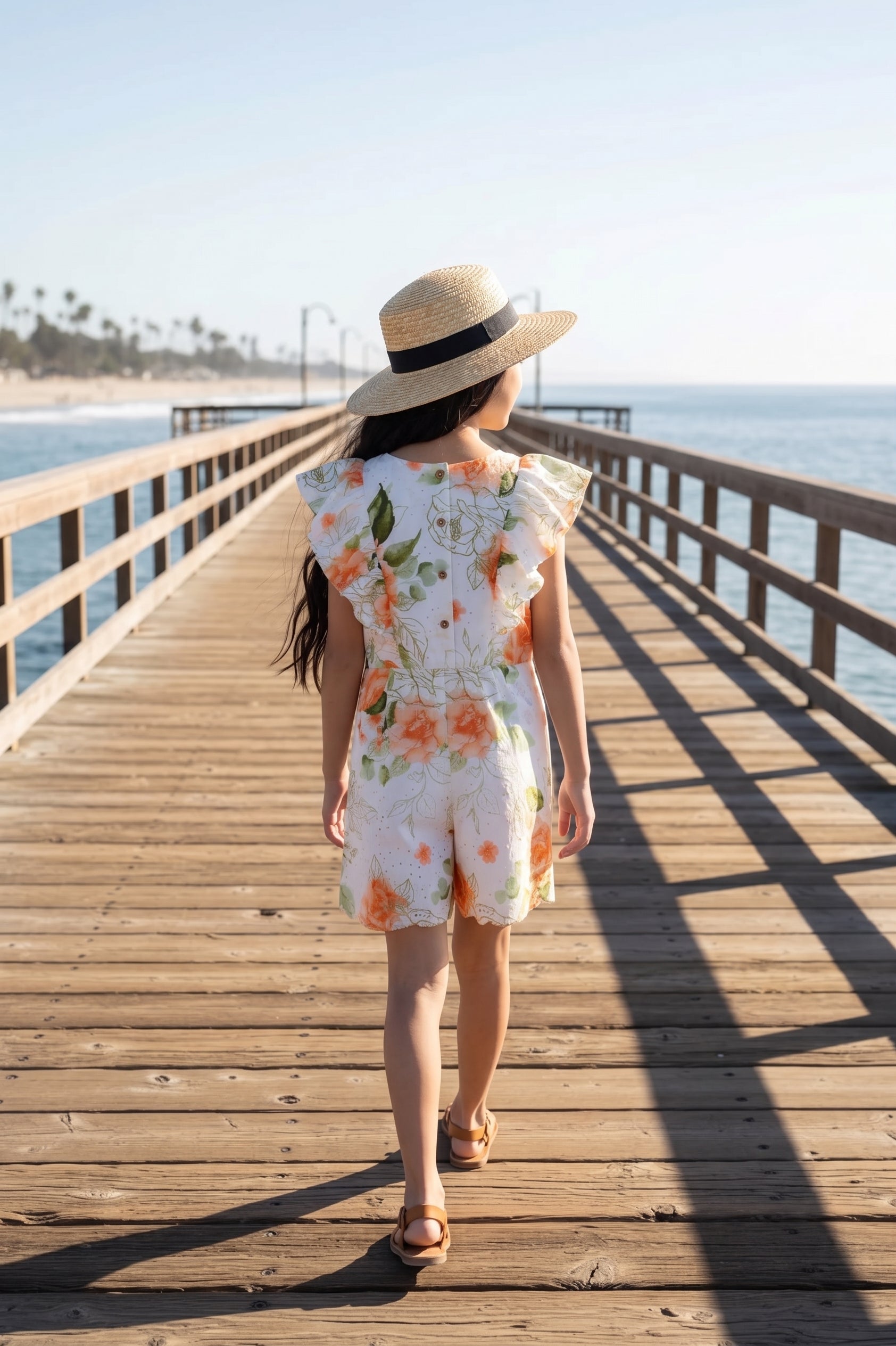 Girls Floral Ruffle Sleeve Eyelet Jumpsuit JP405