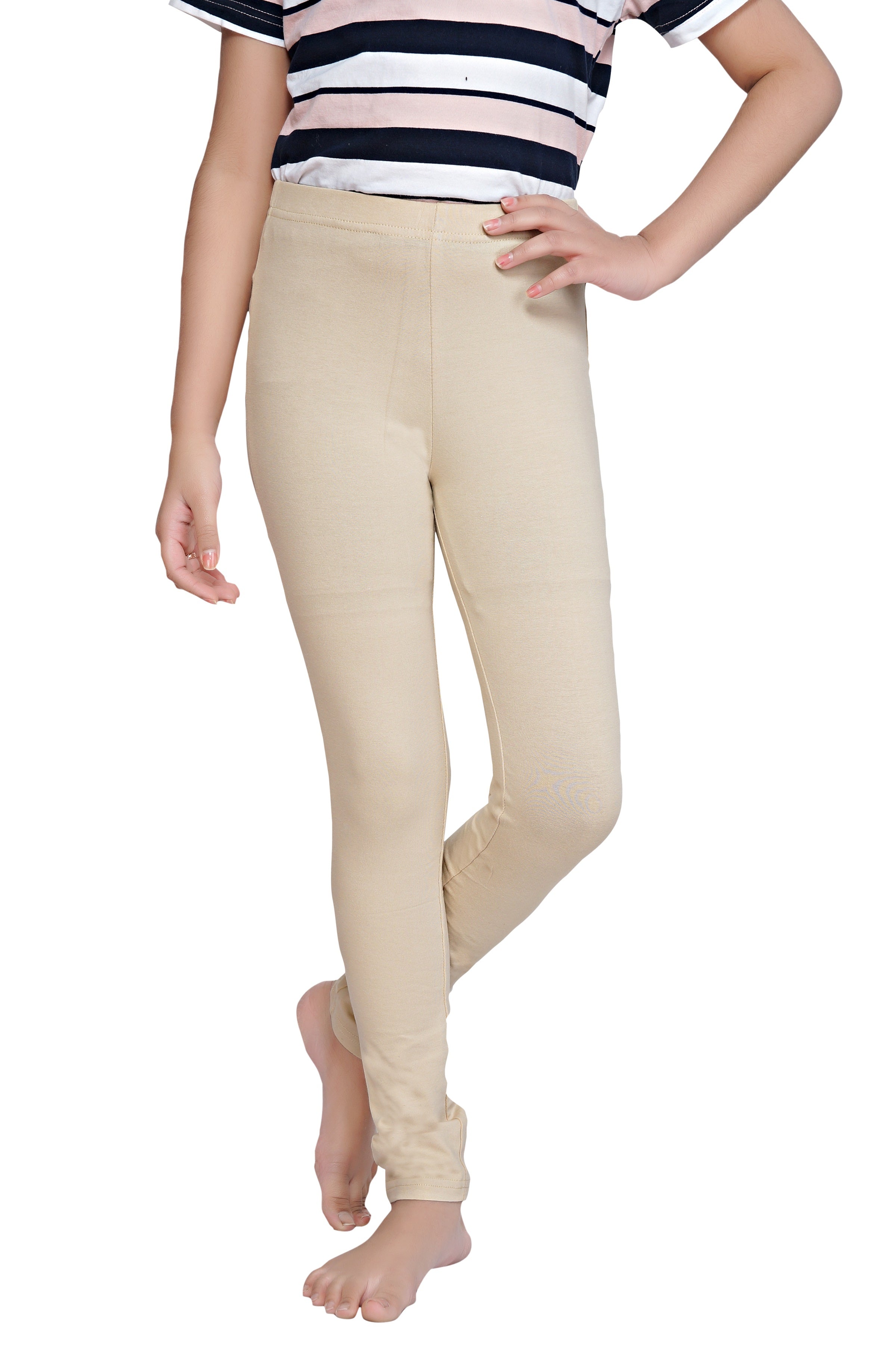 Girls Beige Stretch Fit Leggings