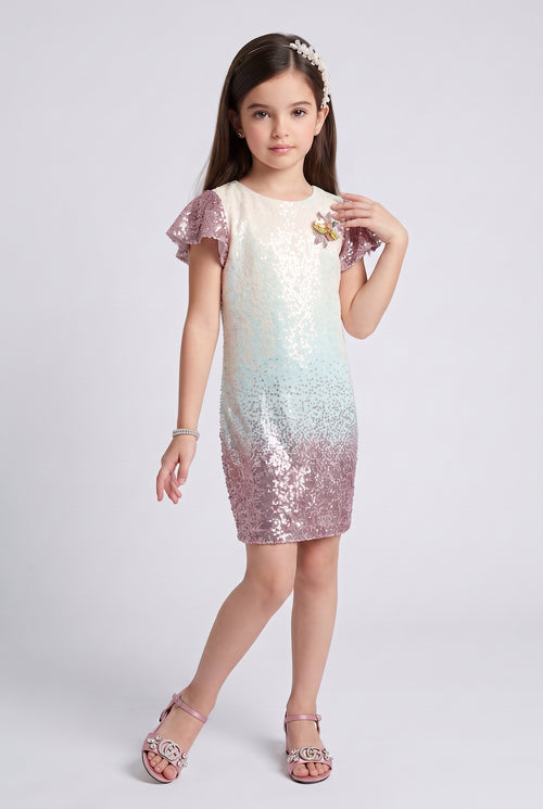 Onion Pink Ombre Sequin Party Dress M1806