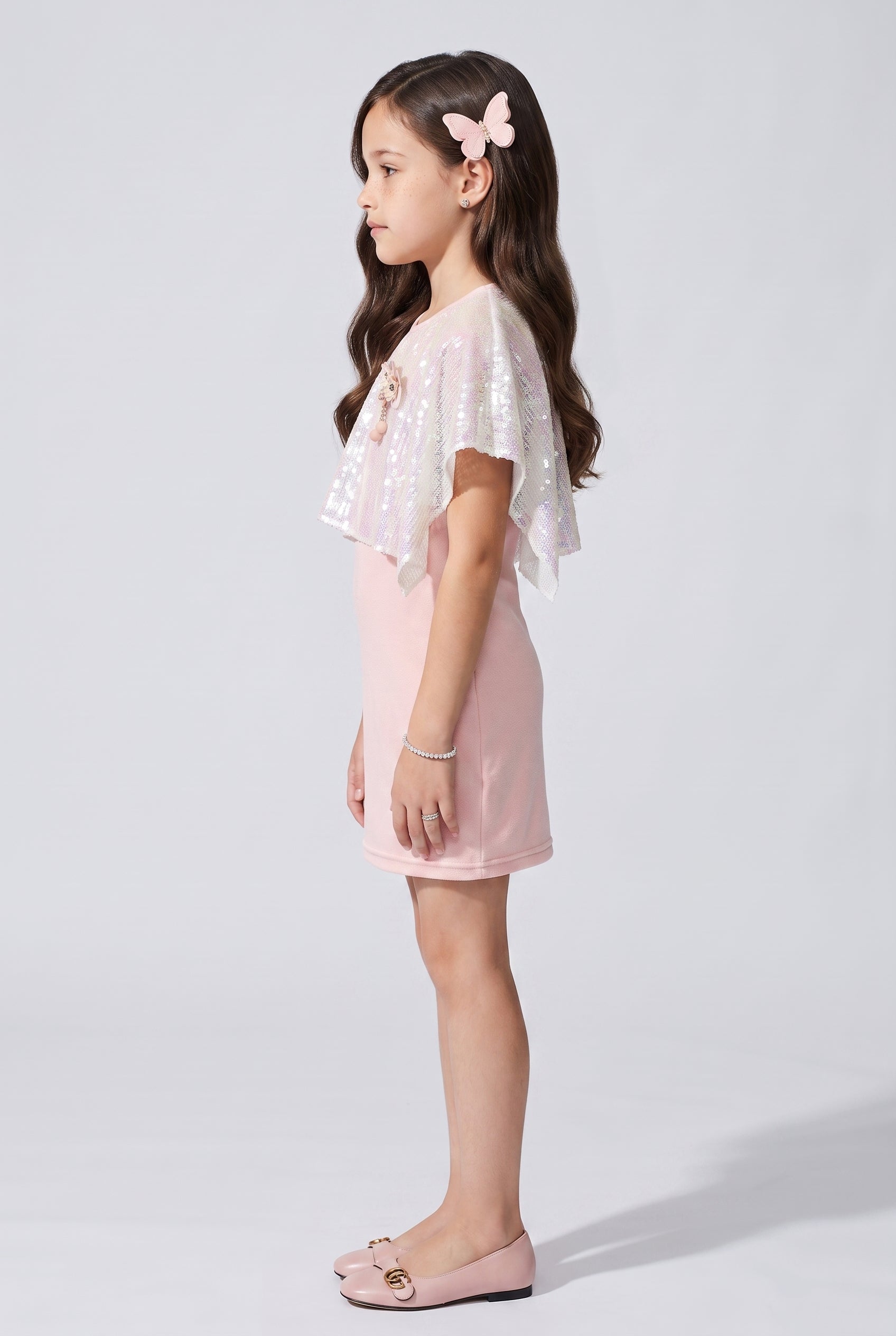 Pink Sequin Cape Party Dress M1815
