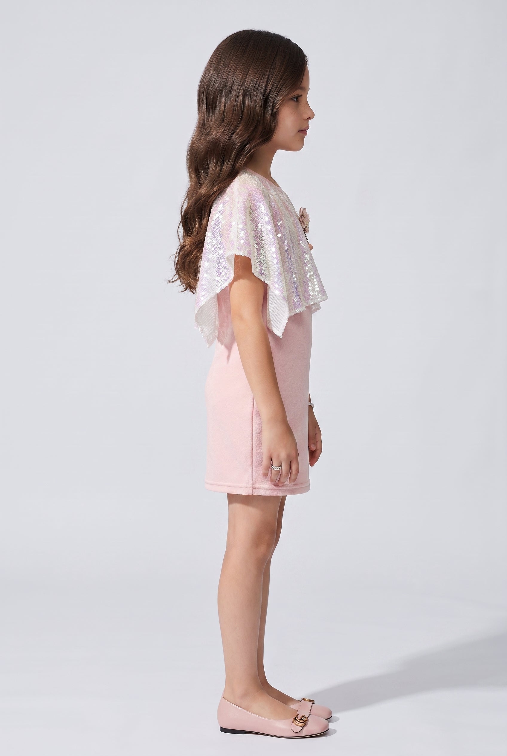 Pink Sequin Cape Party Dress M1815
